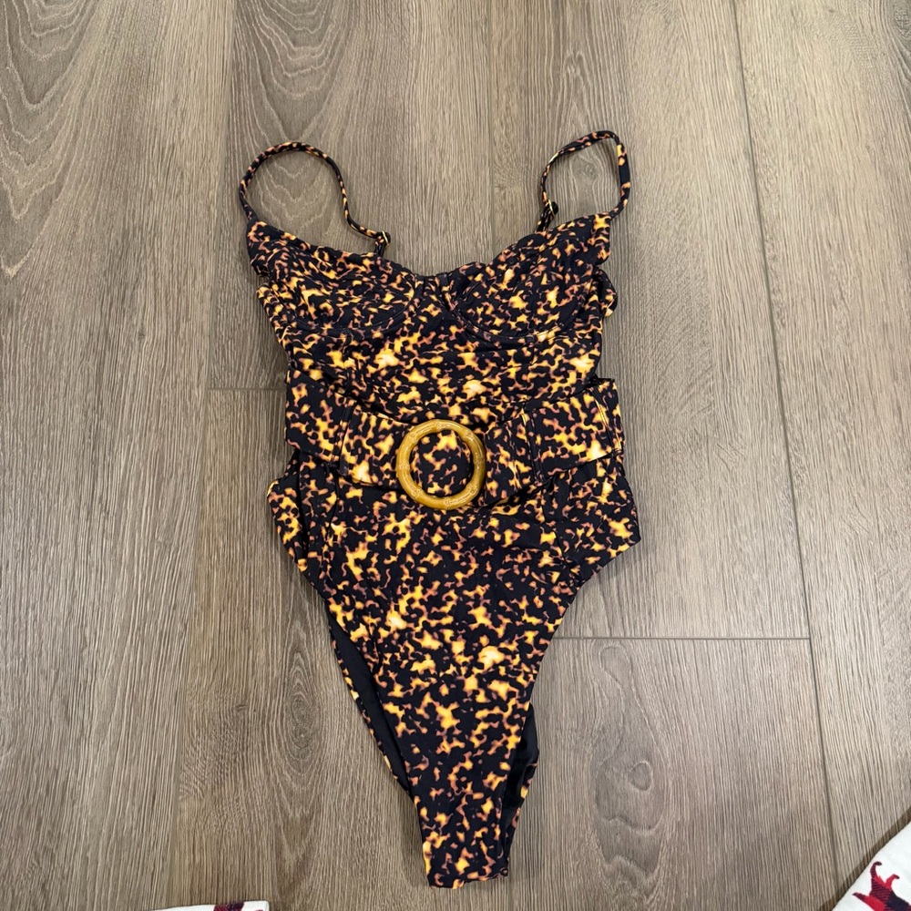 We Wore What Yellow/gold and Black one piece bamboo belt